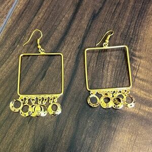Large Open Square Gold Tone Dangle Earrings